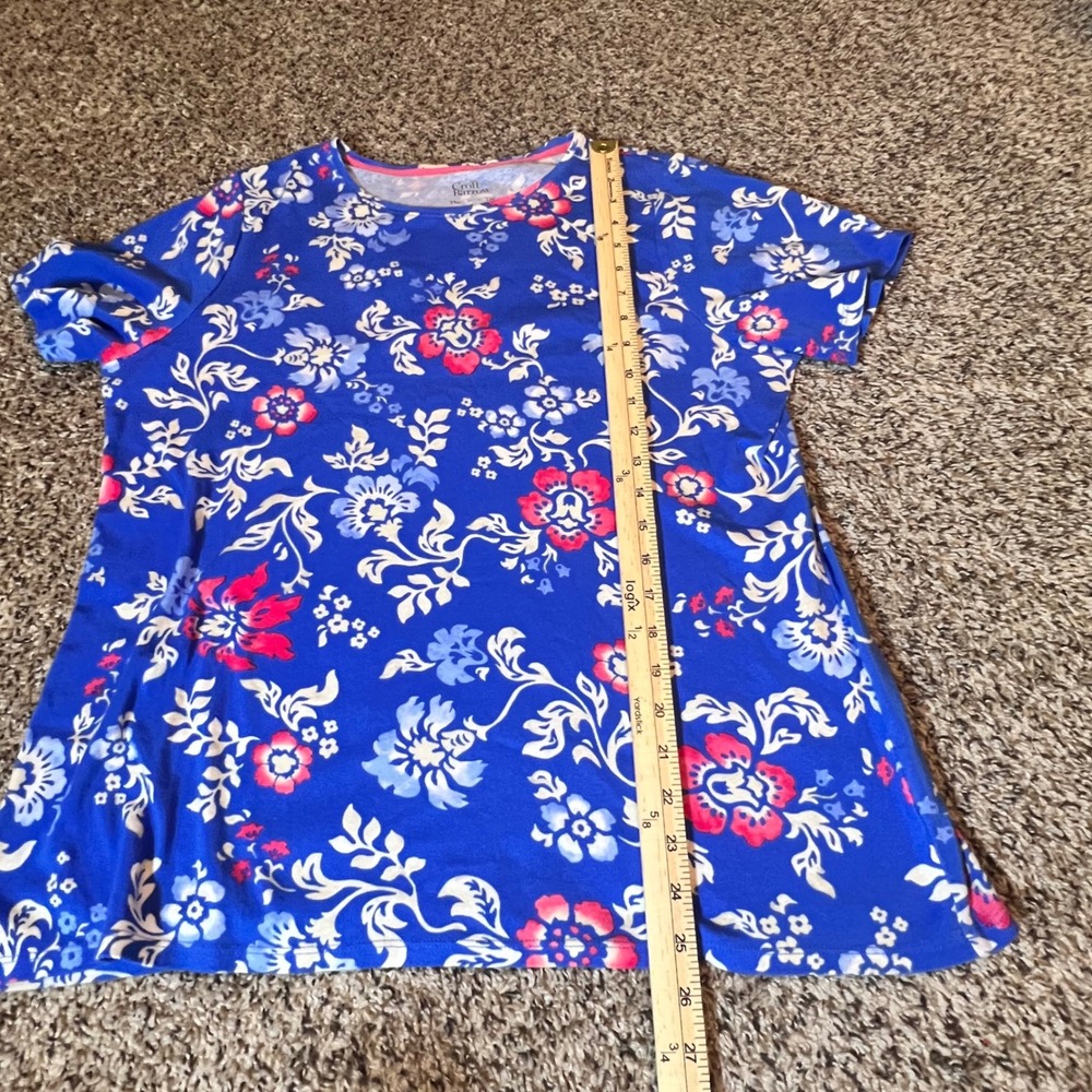 Croft & Barrow Blue Floral The Classic Tee 100% Cotton Plus Size 0X Short Sleeve - Picture 4 of 5